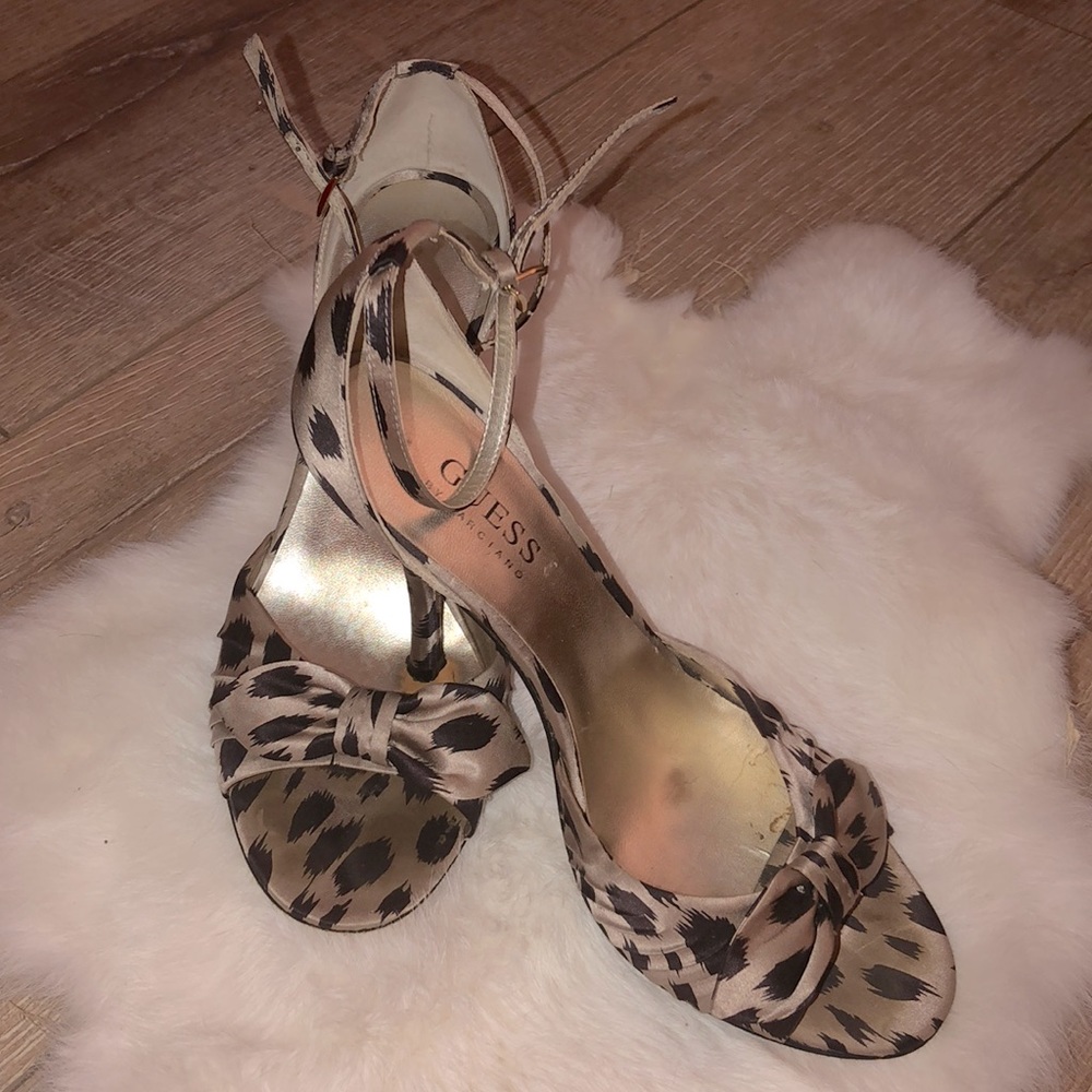 Guess Satin Animal Print Strappy Heels